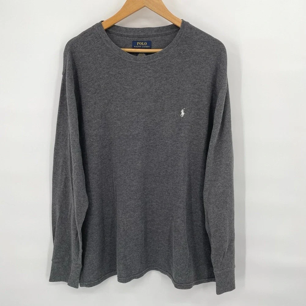 Polo Ralph Lauren XXL Waffle Knit Long Sleeve Shirt Charcoal Gray Pony Logo‎ 2XL